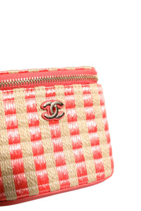Chanel Raffia Jute Striped Mini Vanity Women's Case (Pre-Loved)