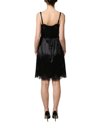 Dolce & Gabbana Black Silk Satin Lace Sleeveless Mini Women's Dress