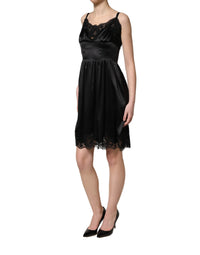 Dolce & Gabbana Black Silk Satin Lace Sleeveless Mini Women's Dress