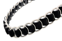 Miu Miu Black/Silver Leather Woven Silver Chain Choker Necklace-One Size