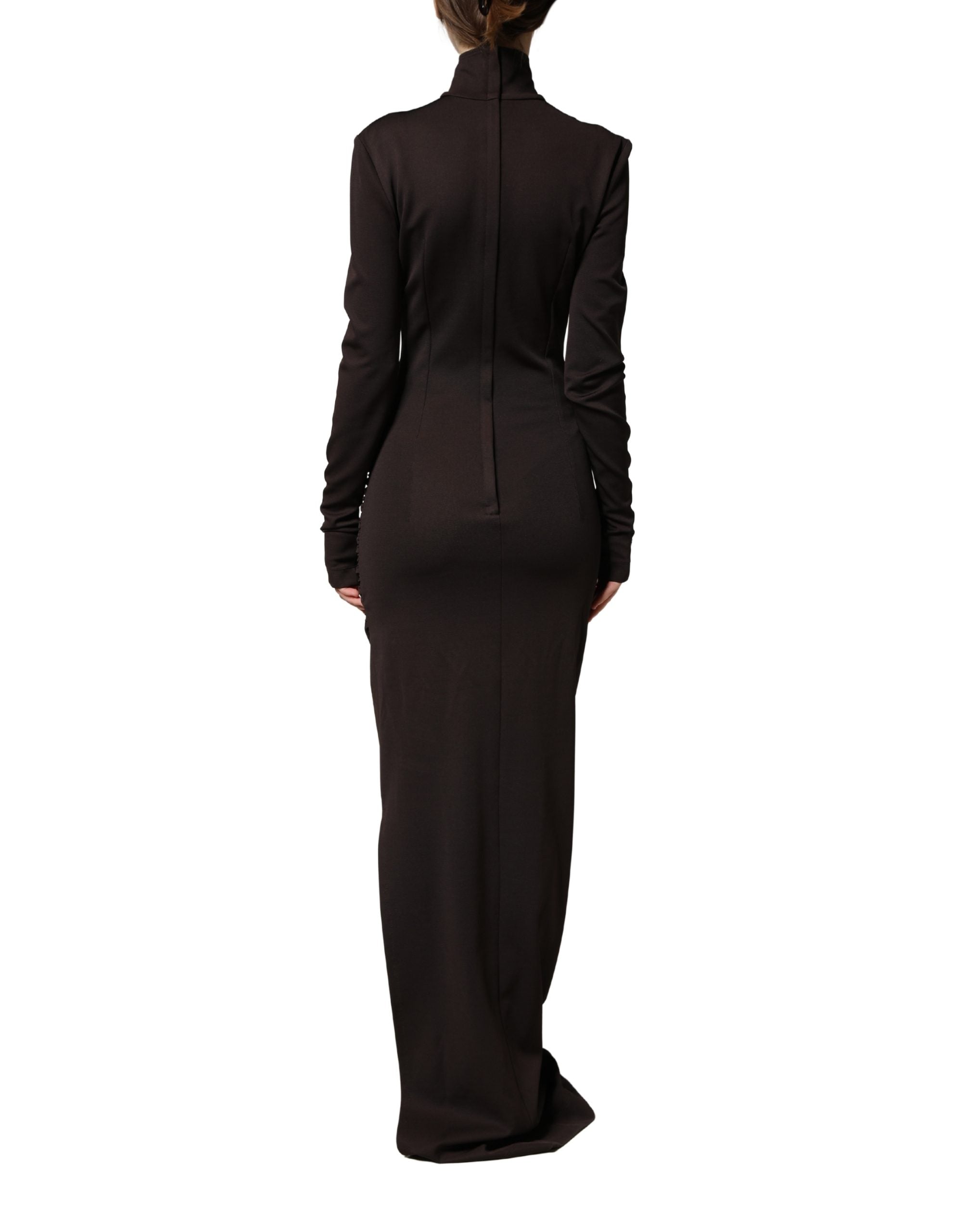 Dolce & Gabbana Dolce & Gabbana Brown Turtleneck Jersey Long Maxi Women's Dress