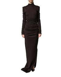 Dolce & Gabbana Dolce & Gabbana Brown Turtleneck Jersey Long Maxi Women's Dress
