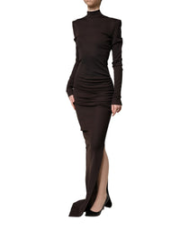 Dolce & Gabbana Dolce & Gabbana Brown Turtleneck Jersey Long Maxi Women's Dress