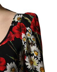 Dolce & Gabbana Black Floral Silk Long Sleeves Gown Women's Dress