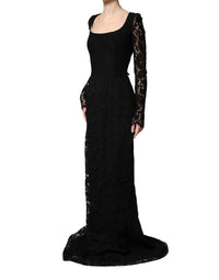 Dolce & Gabbana Black Lace Square Neck LongSleeve Maxi Women's Dress