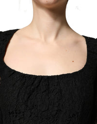 Dolce & Gabbana Black Lace Square Neck LongSleeve Maxi Women's Dress