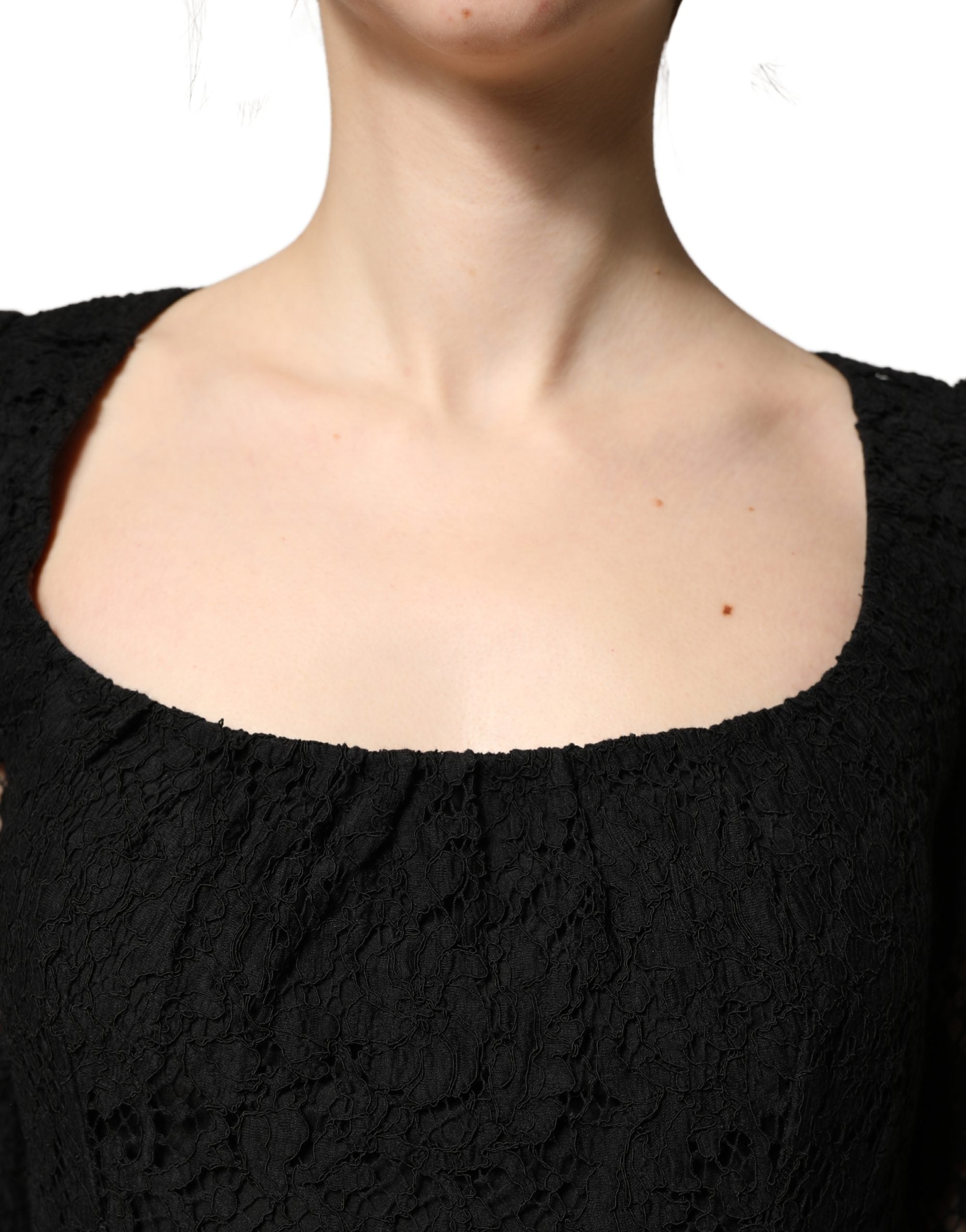 Dolce & Gabbana Black Lace Square Neck LongSleeve Maxi Women's Dress