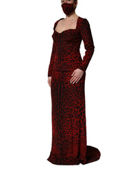 Dolce & Gabbana Red Leopard Print Sheath Long Sleeve Women's Dress