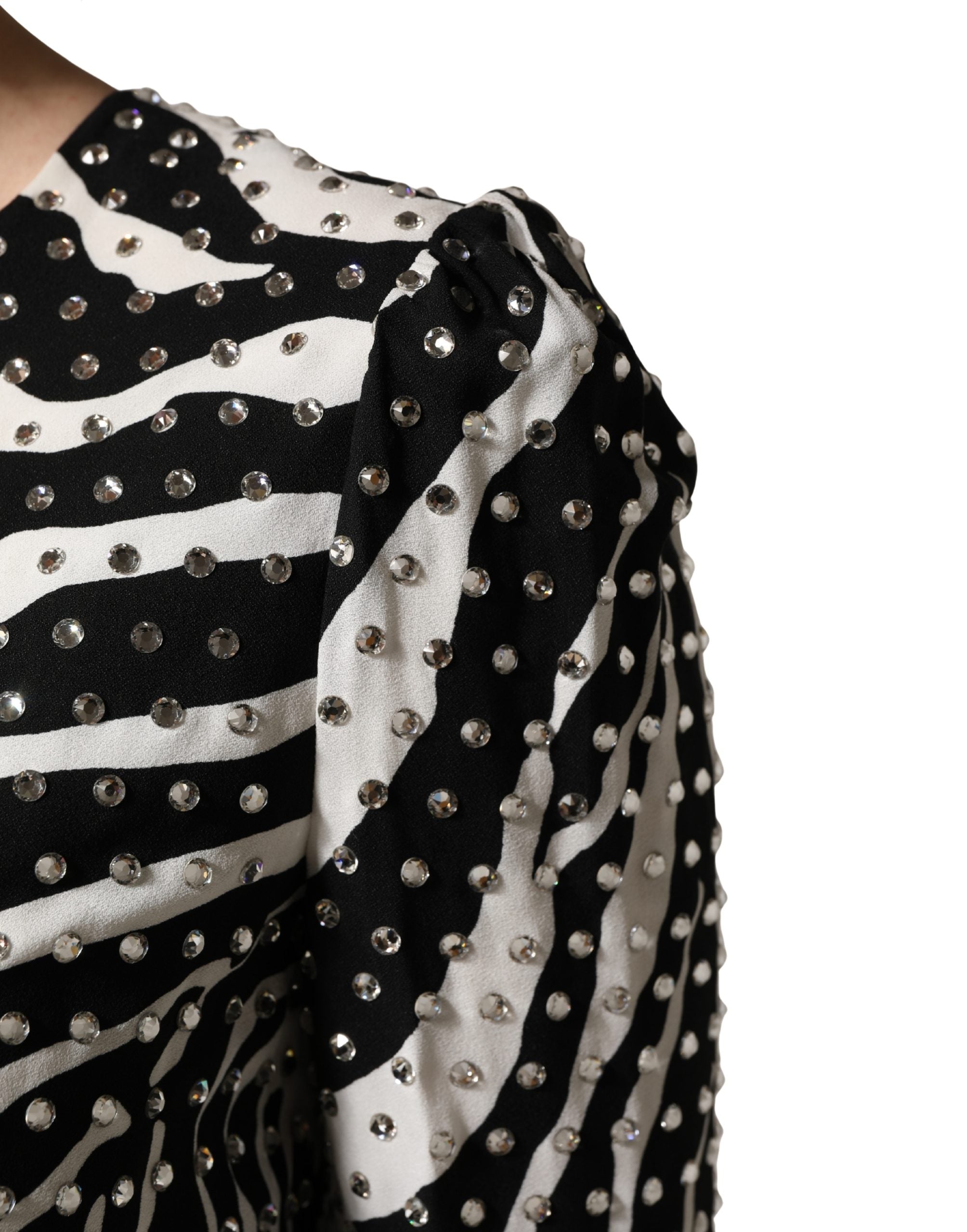 Dolce & Gabbana Black White Zebra Rhinestones Mini Women's Dress