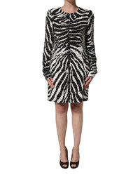 Dolce & Gabbana Black White Zebra Rhinestones Mini Women's Dress