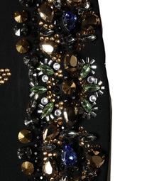 Dolce & Gabbana Black Sleeveless Floral Bead Embellishments Women's Dress