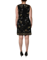 Dolce & Gabbana Black Sleeveless Floral Bead Embellishments Women's Dress
