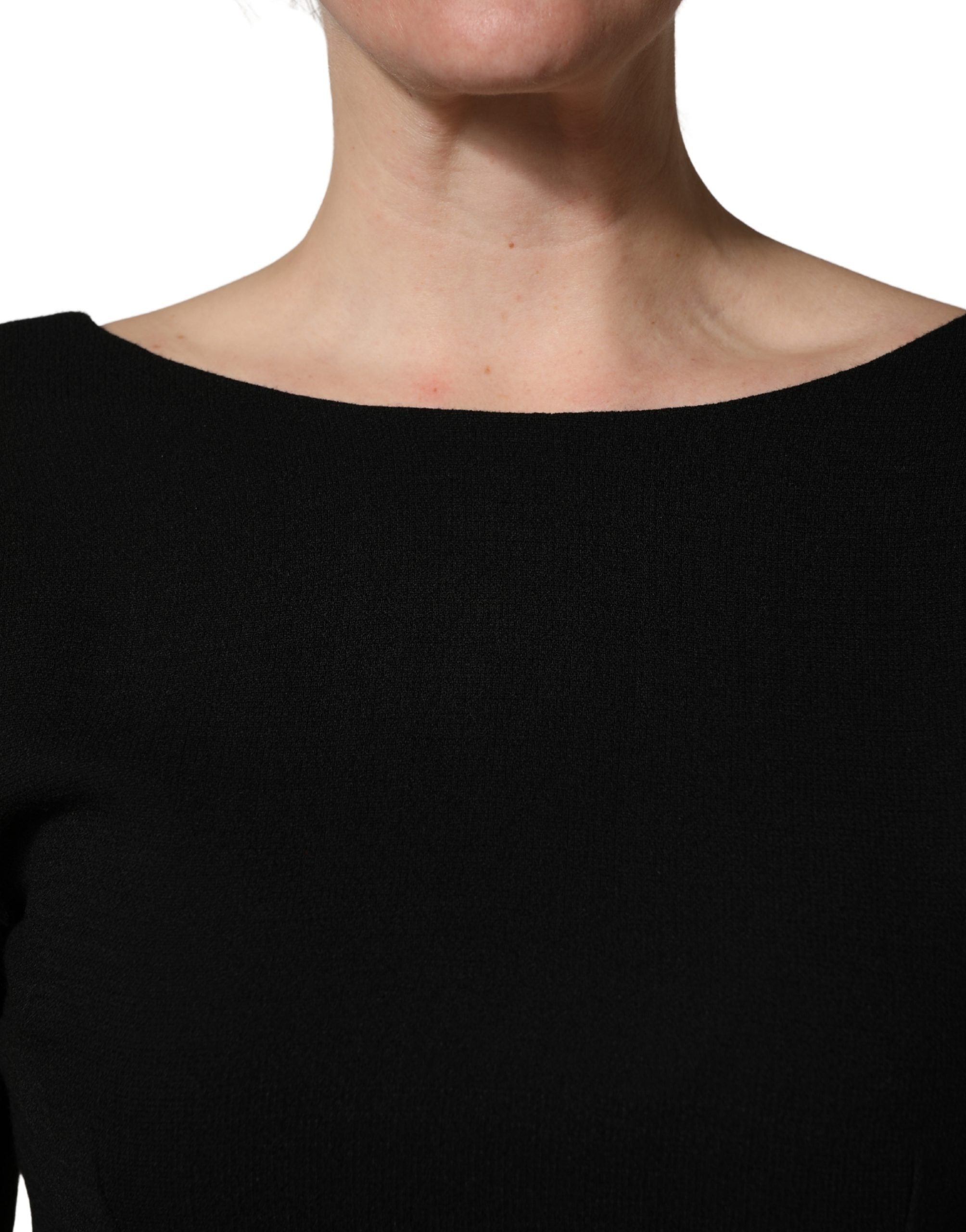 Dolce & Gabbana Black Wool Crepe Long Sleeves Midi Women's Dress