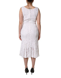 Dolce & Gabbana White Floral Lace Sleeveless Midi Women's Dress