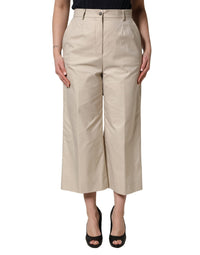 Dolce & Gabbana Beige Cotton Mid Waist Cropped Trouser Women's Pants