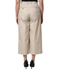 Dolce & Gabbana Beige Cotton Mid Waist Cropped Trouser Women's Pants