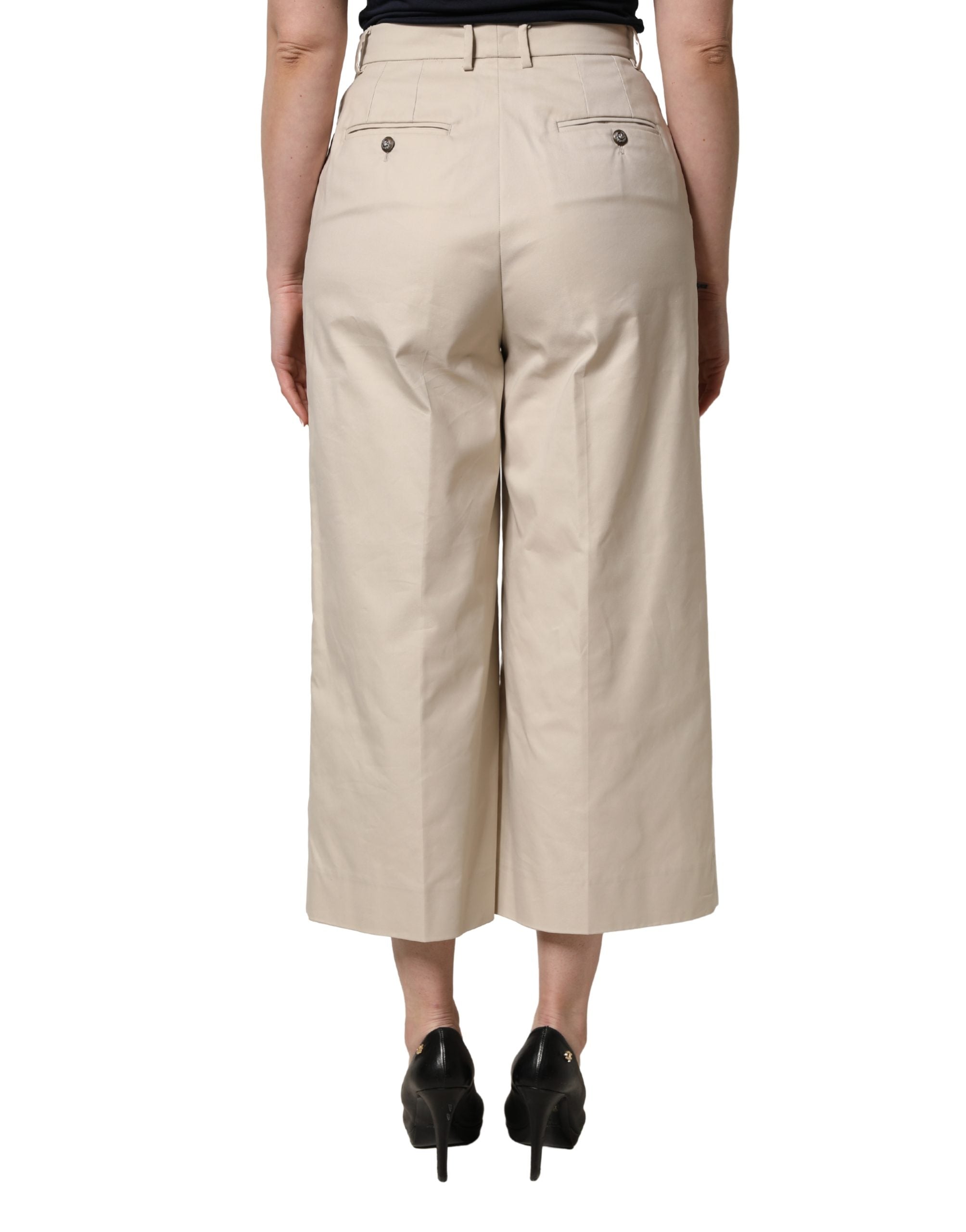 Dolce & Gabbana Beige Cotton Mid Waist Cropped Trouser Women's Pants
