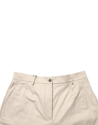 Dolce & Gabbana Beige Cotton Mid Waist Cropped Trouser Women's Pants