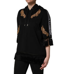 Dolce & Gabbana Black Embroidered Tassel Hooded Sweatshirt Women's Sweater