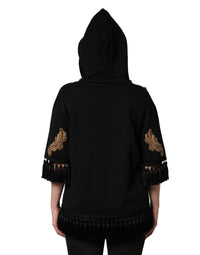 Dolce & Gabbana Black Embroidered Tassel Hooded Sweatshirt Women's Sweater