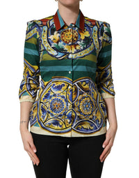 Dolce & Gabbana Multicolor Majolica Print Cotton Blouse Women's Top