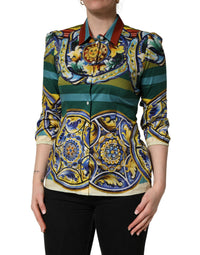 Dolce & Gabbana Multicolor Majolica Print Cotton Blouse Women's Top