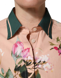 Dolce & Gabbana Pink Floral Cotton Button Front Shirt Women's Top