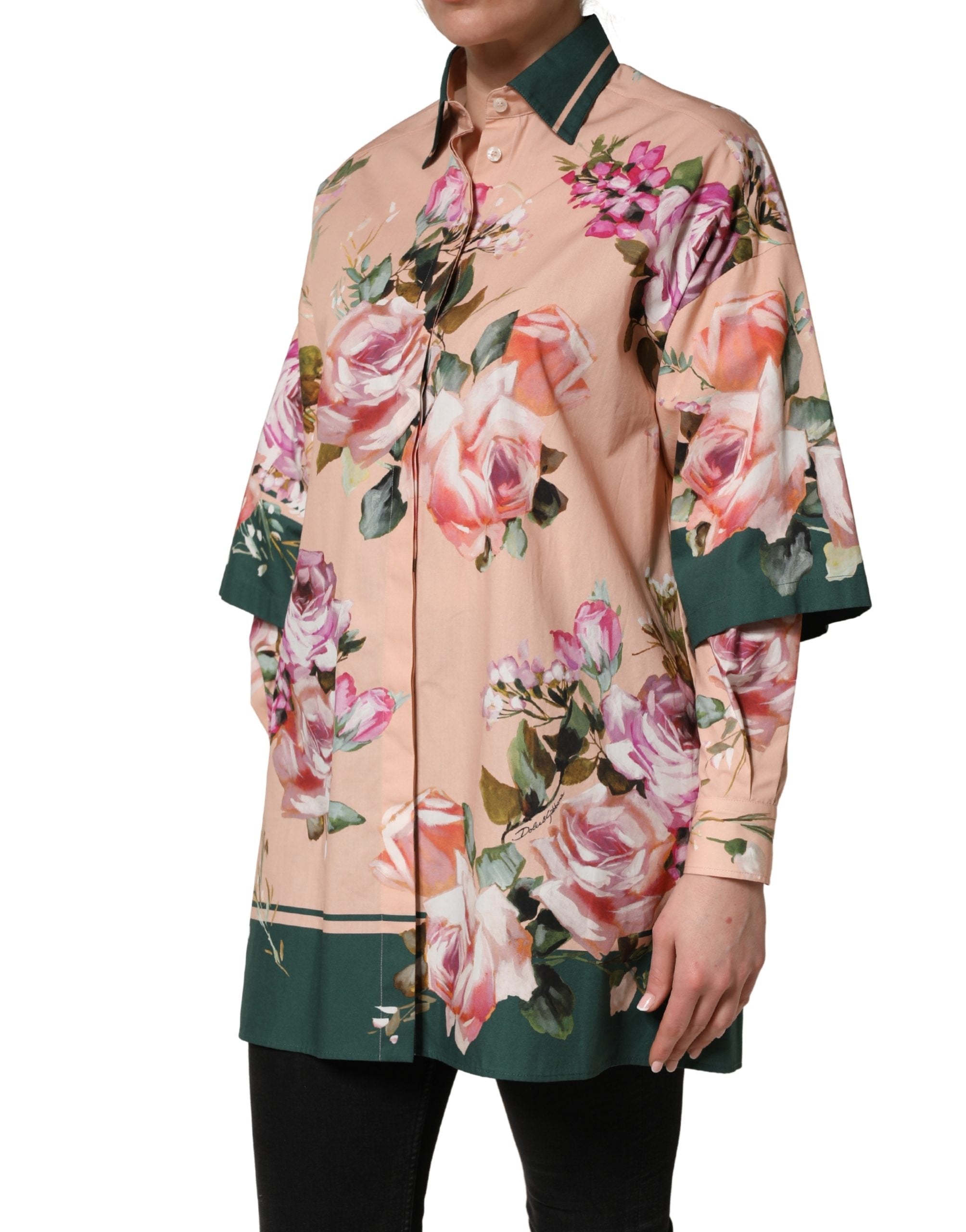 Dolce & Gabbana Pink Floral Cotton Button Front Shirt Women's Top