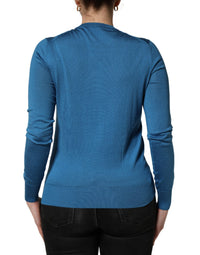 Dolce & Gabbana Blue Silk Sequined CrewNeck Pullover Women's Sweater