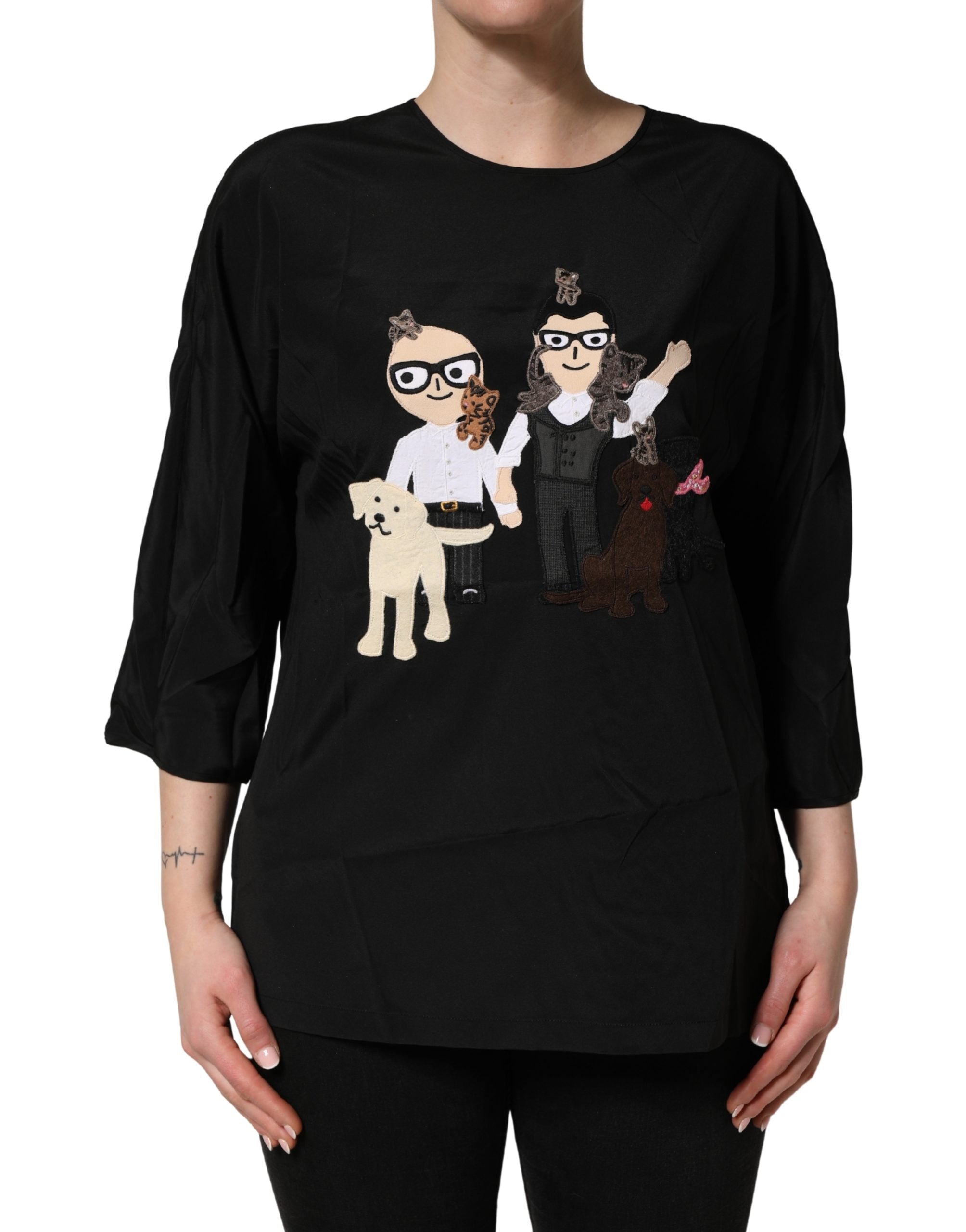 Dolce & Gabbana Dolce & Gabbana Black #dgfamily Silk Blouse Women's Top