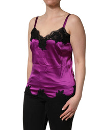 Dolce & Gabbana Purple Silk Lace Trim Camisole Sleeveless Tank Women's Top