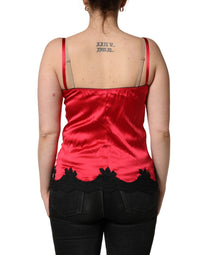 Dolce & Gabbana Red Silk Lace Trim Camisole Sleeveless Tank Women's Top