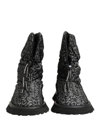 Dolce & Gabbana Black Logo Print Lace Up Snow Boots Men's Shoes