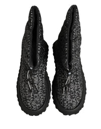 Dolce & Gabbana Black Logo Print Lace Up Snow Boots Men's Shoes