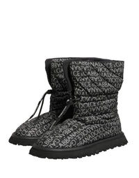 Dolce & Gabbana Black Logo Print Lace Up Snow Boots Men's Shoes
