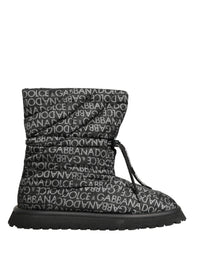 Dolce & Gabbana Black Logo Print Lace Up Snow Boots Men's Shoes
