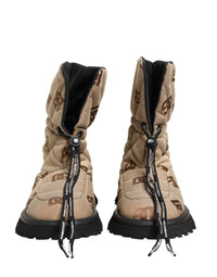 Dolce & Gabbana Brown Logo Print Lace Up Snow Boots Men's Shoes