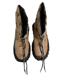 Dolce & Gabbana Brown Logo Print Lace Up Snow Boots Men's Shoes