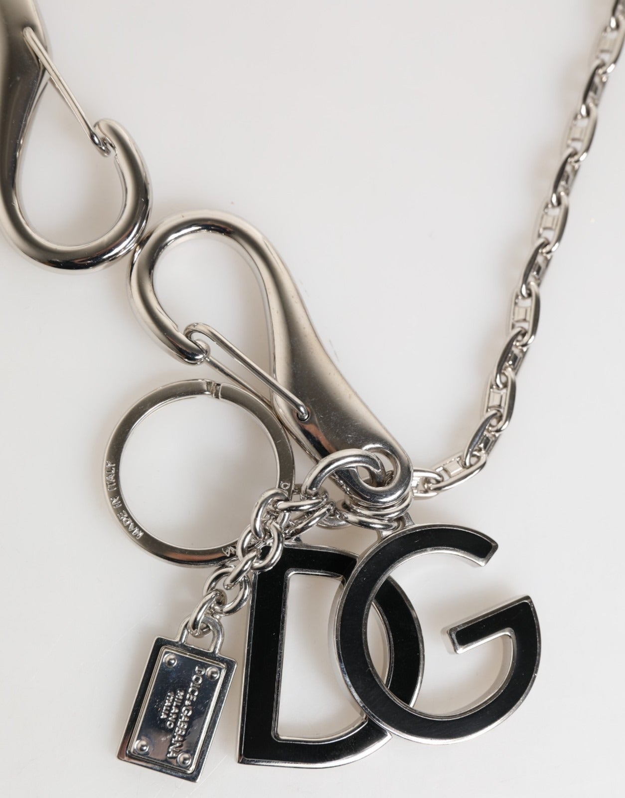 Dolce & Gabbana Dolce & Gabbana Silver Tone DG Logo Keychain Key Holder Bag Charm Women's Keyring