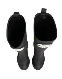 Dolce & Gabbana Black Rubberised Leather High Boots Women's Shoes
