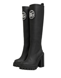 Dolce & Gabbana Black Rubberised Leather High Boots Women's Shoes