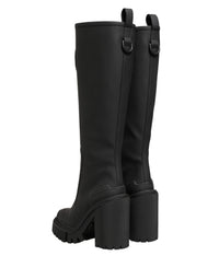 Dolce & Gabbana Black Rubberised Leather High Boots Women's Shoes