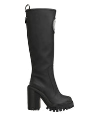 Dolce & Gabbana Black Rubberised Leather High Boots Women's Shoes