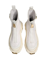 Dolce & Gabbana White Leather Rubber Logo Ankle Boots Women's Shoes