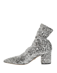 Dolce & Gabbana Silver Sequined Short Boots Stretch Women's Shoes