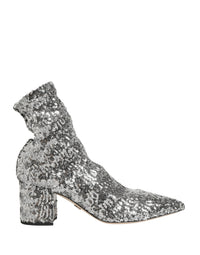 Dolce & Gabbana Silver Sequined Short Boots Stretch Women's Shoes