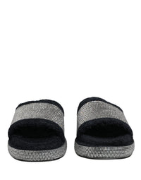 Dolce & Gabbana Black Crystal Embellished Platform Slides Women's Shoes