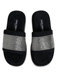 Dolce & Gabbana Black Crystal Embellished Platform Slides Women's Shoes