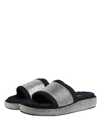 Dolce & Gabbana Black Crystal Embellished Platform Slides Women's Shoes
