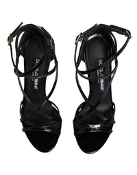 Dolce & Gabbana Black Leather Stiletto Heel Sandals Women's Shoes